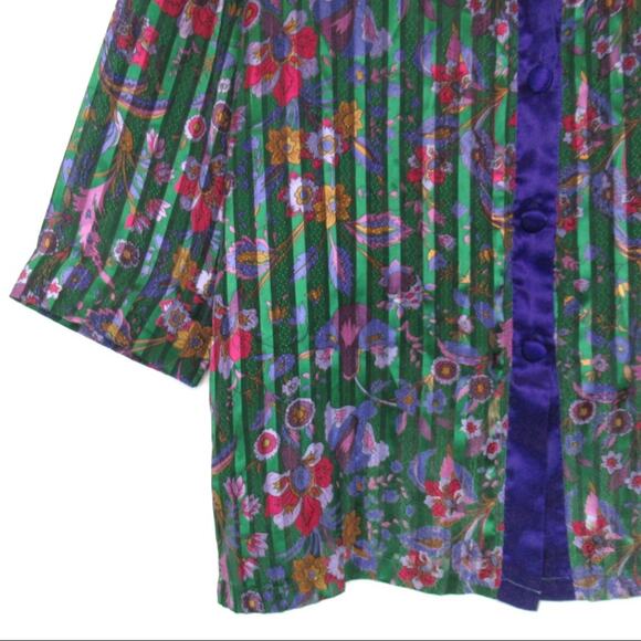 VICTORIA'S SECRET Vintage Gold Label Satin Floral Damask Striped Pajama Shirt M - Picture 5 of 12